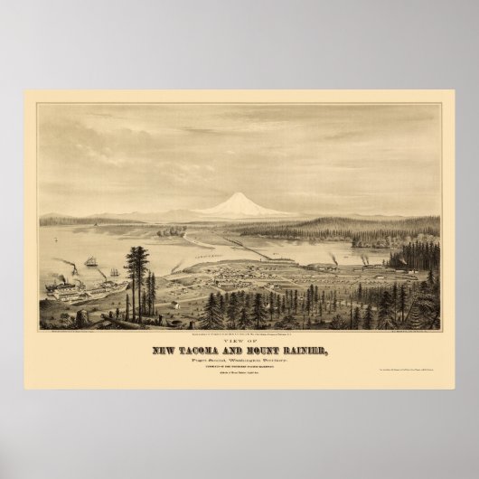 Poster Tacoma, WA Carte panoramique - 1878 (Devant)