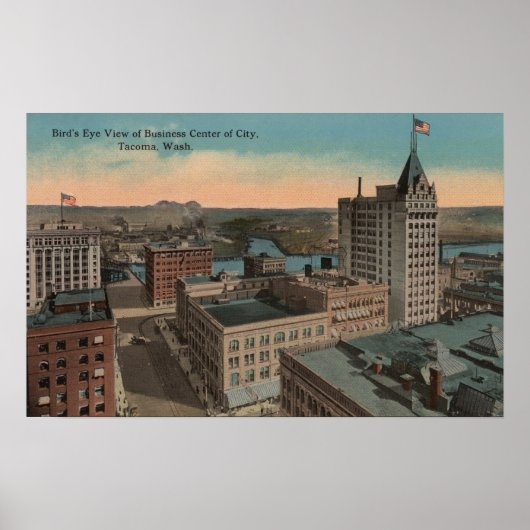Poster Tacoma, WA - Oiseau vue du centre-ville (Devant)