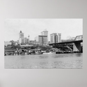 Poster Tacoma, WA - Vue Skyline du centre-ville
