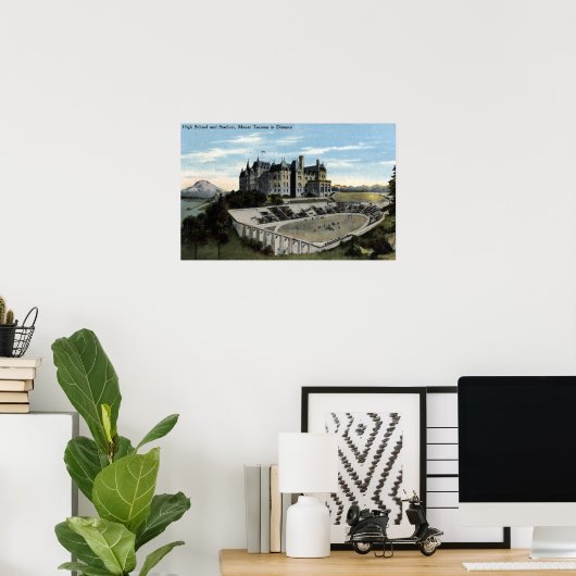 Poster Tacoma, Washington - Vue du lycée (Bureau à domicile)