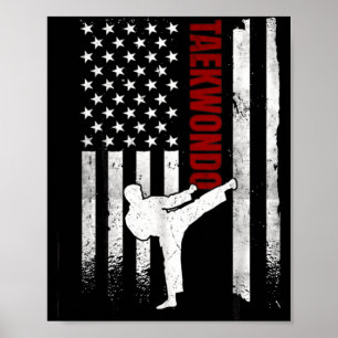 Poster Taekwondo Drapeau Américain Distressed Usa Patriot