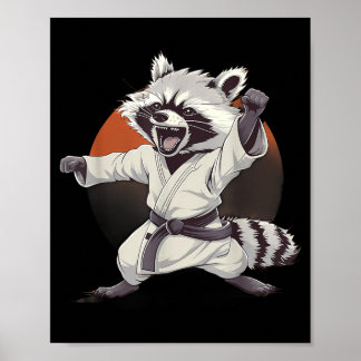 Poster Taekwondo Raccoon Kickboxing Animall Jiu-Jitsu