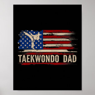 Poster Taekwondo vintage Papa Américain Usa Drapeau Sport