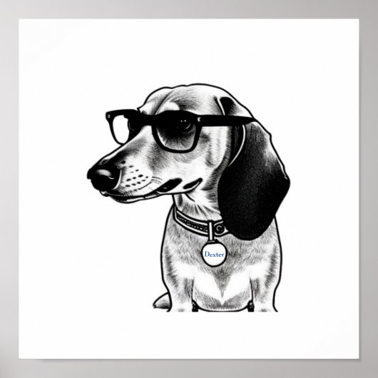 Poster Tag Cute Dachshund avec lunettes Poste (Devant)