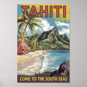 Poster Tahiti Polynésie française Peinture Art Retro