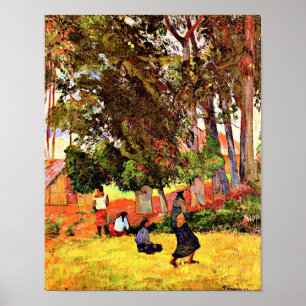 Poster Tahitian Village, famous painting by Paul Gauguin