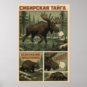 Poster Taïga de Sibérie sauvage - Oies et Wolverines