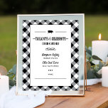 Poster Tailgate Celebrate Black Wedding shower Drink Menu<br><div class="desc">Décontracté mais sophistiqué barbecue thème "Tailgate & Celebrate" couples de boissons wedding shower signe pour un couple comprend un petit motif de porc, texte personnalisé dans les polices de style occidental, et un scroll et des éléments de conception rayée. Design noir et blanc et texte avec coordination en vichy nappe...</div>