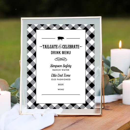 Poster Tailgate Celebrate Black Wedding shower Drink Menu