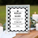Poster Tailgate Celebrate Black Wedding shower Game<br><div class="desc">Décontracté mais sophistiqué barbecue thème "Tailgate & Celebrate" couples wedding shower Jenga "Mariage est à propos de l'équilibre" signe pour un couple comprend un petit motif de porc, texte personnalisé dans les polices de style occidental, et un scroll et des éléments de conception de bandes. Design noir et blanc et...</div>