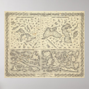 Poster Taille comparative des lacs et des îles
