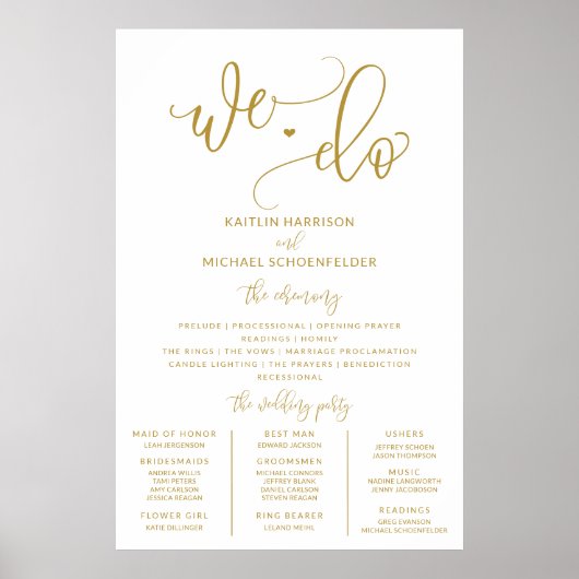 Poster Taille du panneau du programme de mariage Calligra (Devant)
