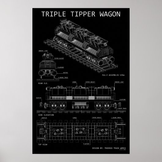 Poster Tailles facultatives du plan "Blueprint" du wagon (Devant)