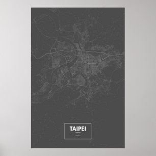 Poster Taïpeh, Taïwan (blanc sur le noir)