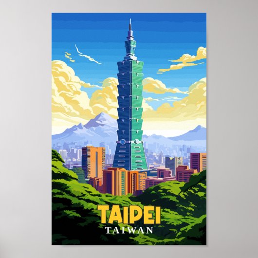 Poster Taïpei Taïwan Art Vintage Illustration (Devant)