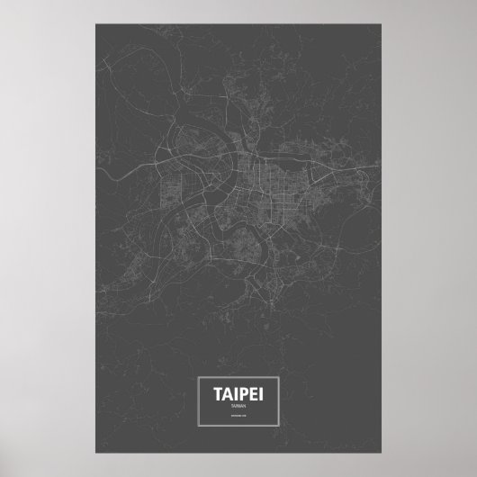 Poster Taipei, Taïwan (blanc sur noir) (Devant)