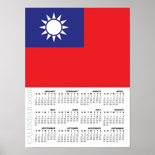 Poster Taiwan 2026 Calendar, Large, Taiwanese Flag (Devant)
