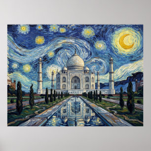 Poster Taj Mahal Nuit Étoilée Paysage Historique