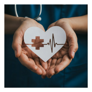 Poster take care medicine nurse's hand with a paper cut h