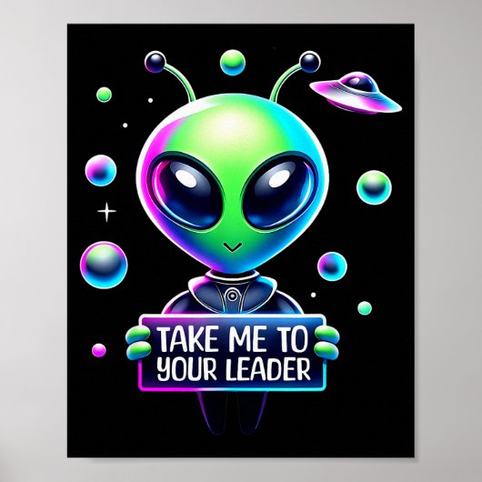 Poster Take Me To Your Leader Funny Alien Cartoon Men Wom (Devant)