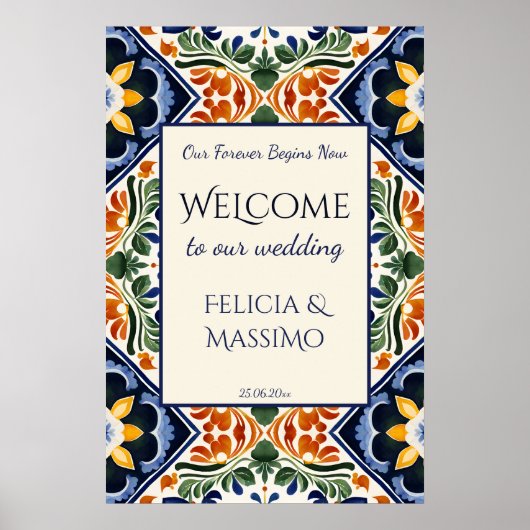 Poster Talavera vintage Mexican wedding welcome sign (Devant)