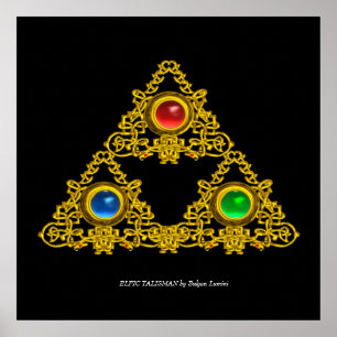 POSTER TALISMAN ELFIQUE MAGIQUE /TRIANGLE D'OR AVEC PIERR