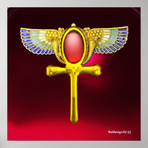 POSTER TALISMAN ROUGE / ANKH AILE ÉGYPTIENNE AVEC CORNUCO