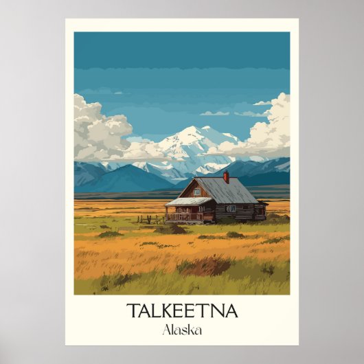 Poster Talkeetna Alaska Cabin Mountain Landscape (Devant)