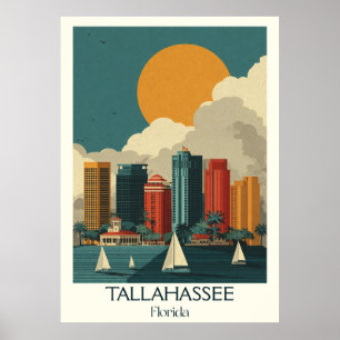 Poster Tallahassee Florida Vintage City Sunset Travel Art