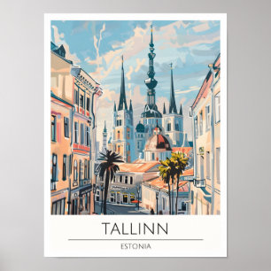 Poster Tallin Estonie Illustration d'art vintage Voyage