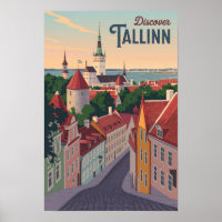 Tallinn Estonie Illustration Voyage Art Vintage