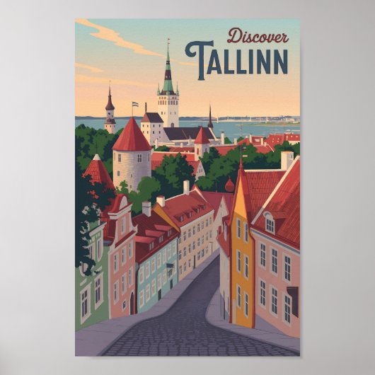 Poster Tallinn Estonie Illustration Voyage Art Vintage (Devant)