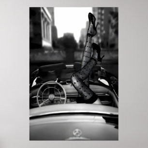Poster Talons hauts noir et blanc à motif de voiture clas