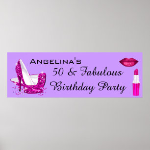 Poster Talons Hauts Pailletés Rose Chaud Bannière d'Anniv