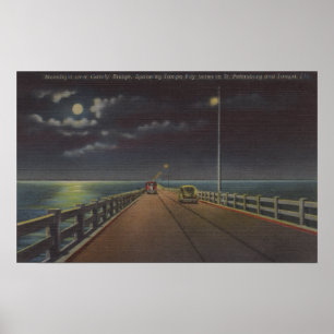 Poster Tampa, Florida - Moonlit View of Gandy Bridge
