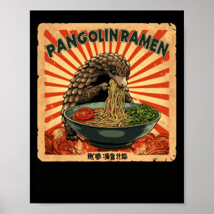 Poster Tampon d'art japonais classique nouilles pangolin
