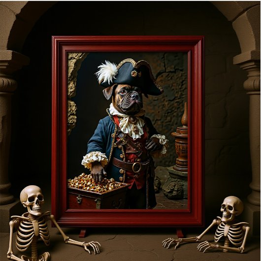 Poster Tan Brown Français Bulldog Pirate Capitaine