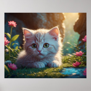 Poster *~* Tan Kitty AP68 5:4 Jeune Chat Félin Tout Flou