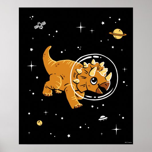 Poster Tan Triceratops Dinos Dans L'Espace (Devant)