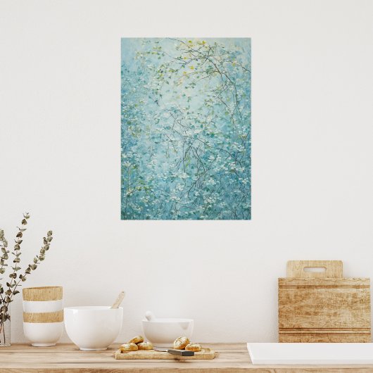 Poster Tangles Branches avec Fleurs Blanches Minces (Cuisine)