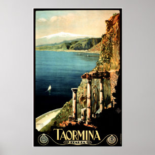 Poster TAORMINA ITALIA Sicily Vintage Italy Travel