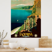 Poster Taormina, Sicile, Italie, vue sur la côte (Cuisine)