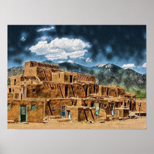 Poster Taos Pueblo, Nouveau-Mexique