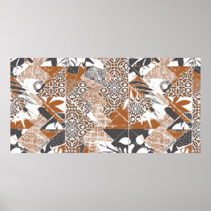 Poster Tapa tissu tribal de style hawaïen abstrait patchw