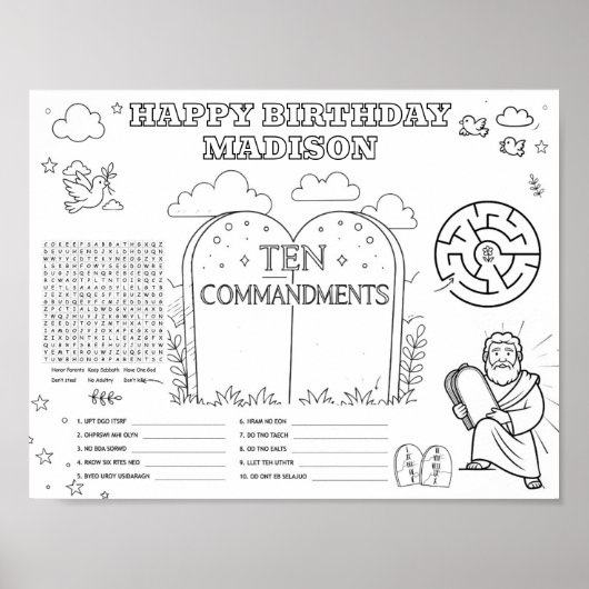 Poster Tapis de coloriage des dix commandements modifiabl (Devant)