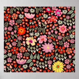 Poster Tapis En Fleur : Vintage Floral Sans Couleur.