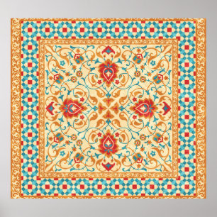 Poster Tapis oriental, motif fleurie ornementale.