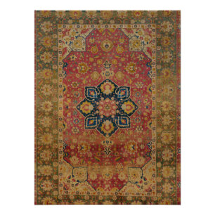 Poster Tapis persan asiatique Kashan en or rouge