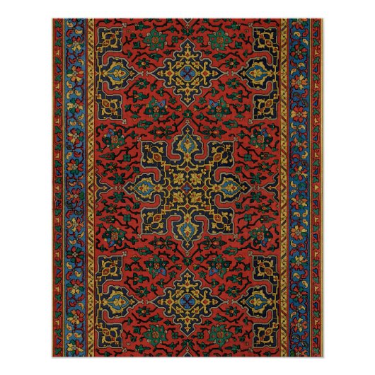 Poster Tapis persan rouge bleu classique (Devant)