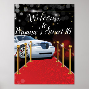 Poster Tapis Rouge Limousine Blanche Fête Hollywood Sweet